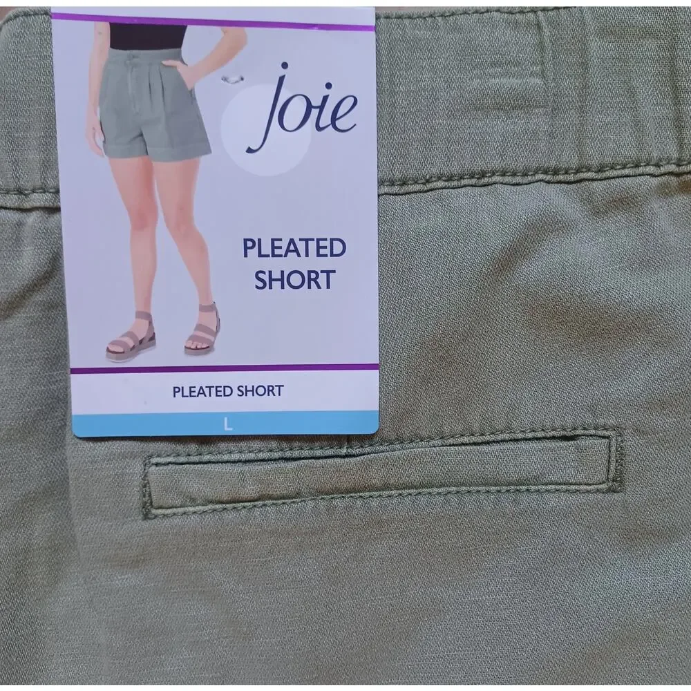 Joie Faded Cactus Pleated High Rise Shorts Olive Green Washed L NWT